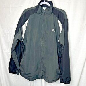 Russell Athletic Jacket Large Track Windbreaker Gray‎ Black Full Zip Mesh Lined